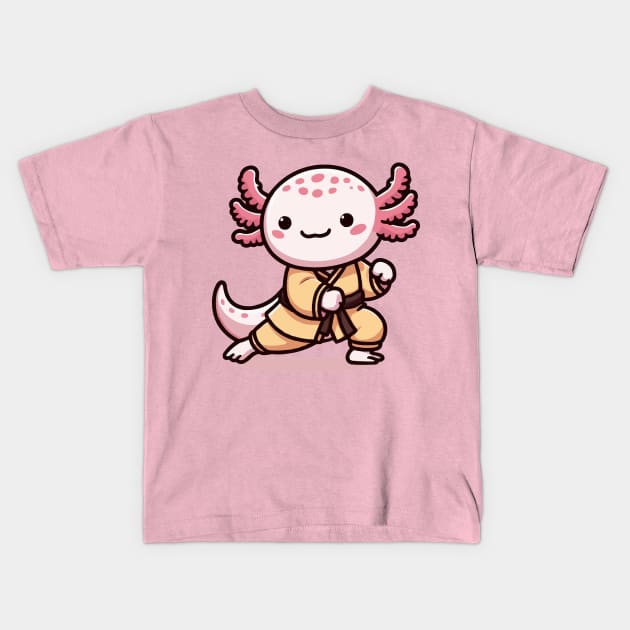 cute martial art axolotl Kids T-Shirt by fikriamrullah